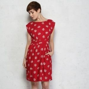 Emily and Fin Sophie Red Feather Print Dress